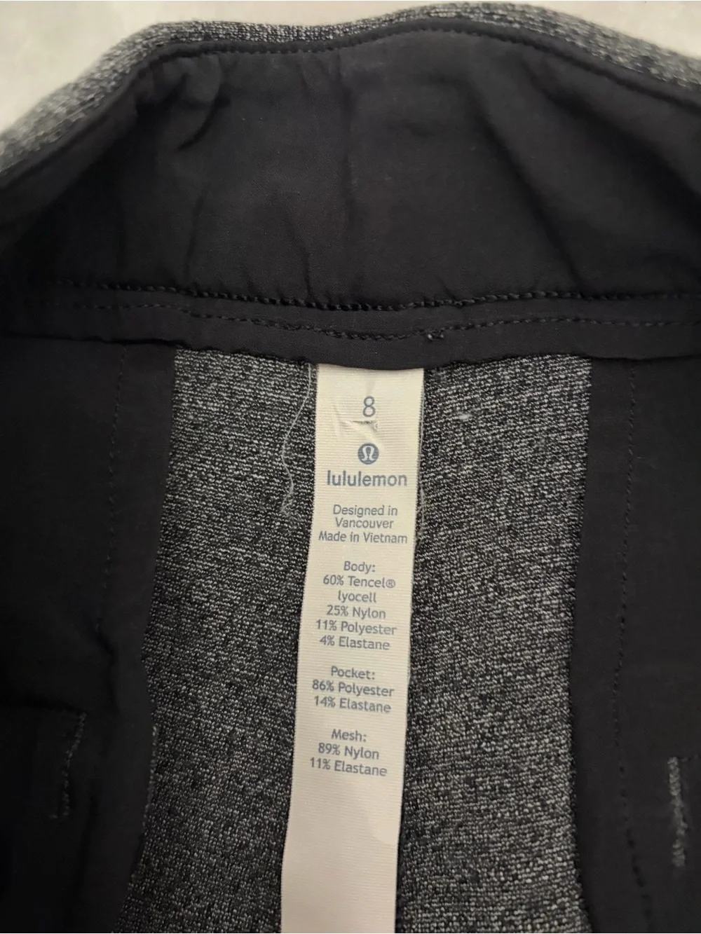 Lululemon Pants City Trek Trouser Size 8 Heathered Gray black Tapered like new